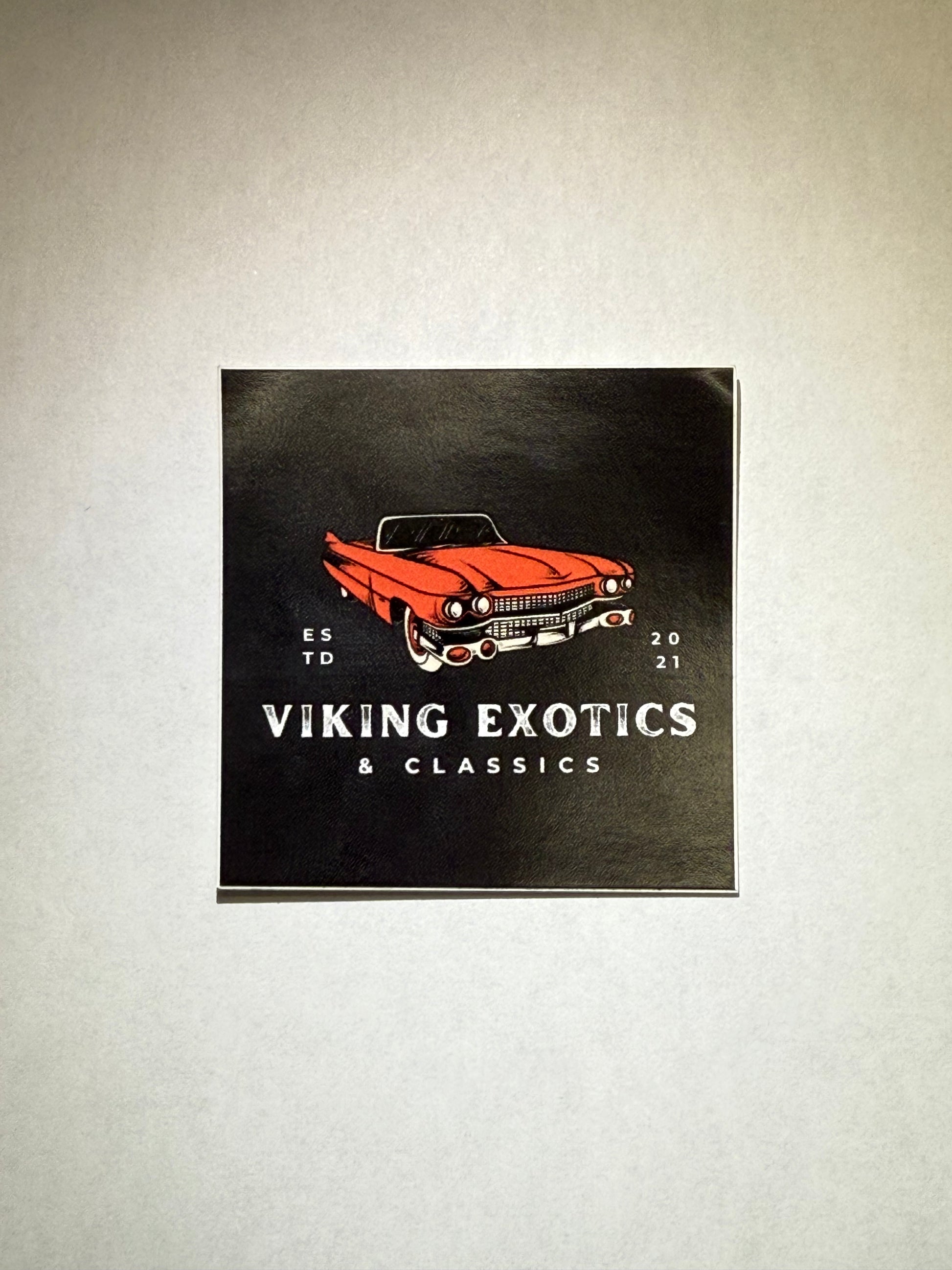 Orange classic car black square sticker